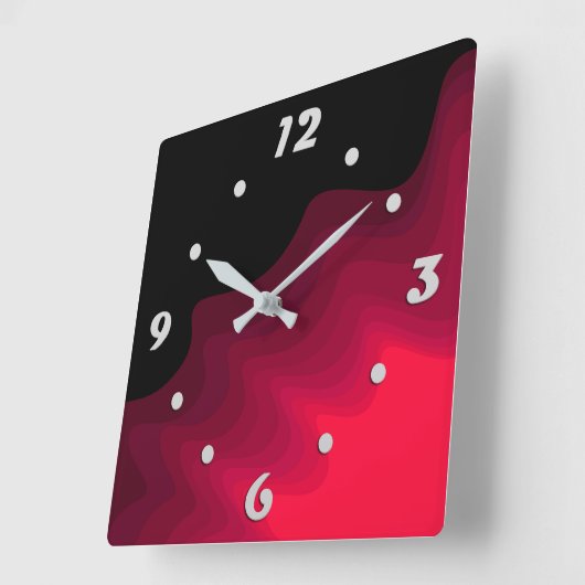 Abstraktes Bild in Schwarz und Rot Quadratische Wanduhr (Winkel)