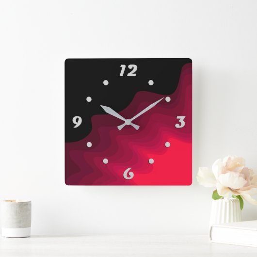 Abstraktes Bild in Schwarz und Rot Quadratische Wanduhr (Zuhause)