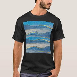Abstraktes Bild mit azurblauen, teal- und goldfarb T-Shirt