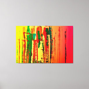 Abstraktes Bild mit Streifen rot, gelb, grün, Leinwanddruck