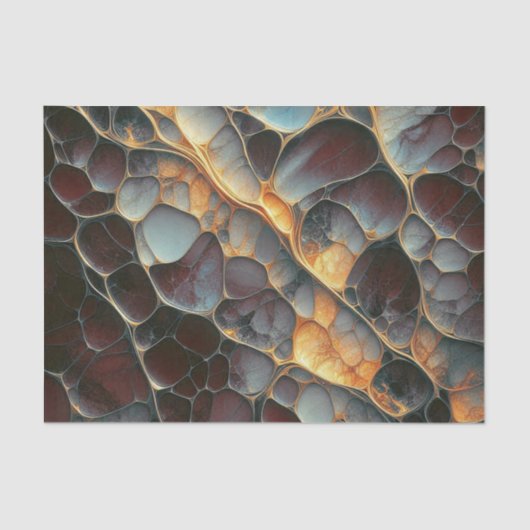 Abstraktes Bio zelluläres Burgundy Blue Gold Seidenpapier (Vorderseite)