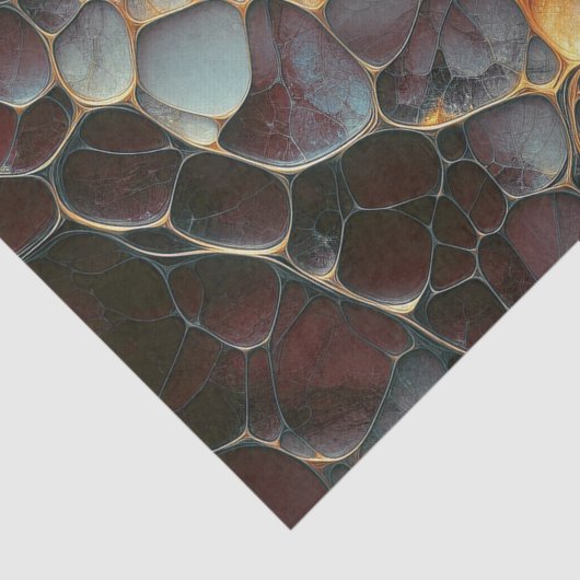 Abstraktes Bio zelluläres Burgundy Blue Gold Seidenpapier (Ausschnitt)