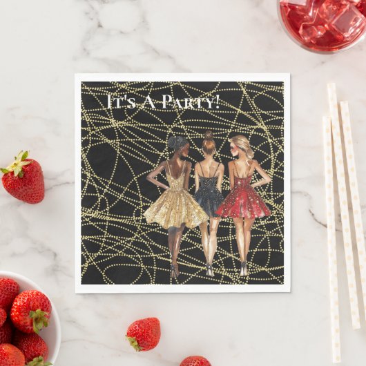 Abstraktes Black Gold Party Frauen in Kleider Serviette (Beispiel)