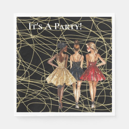 Abstraktes Black Gold Party Frauen in Kleider Serviette (Vorderseite)