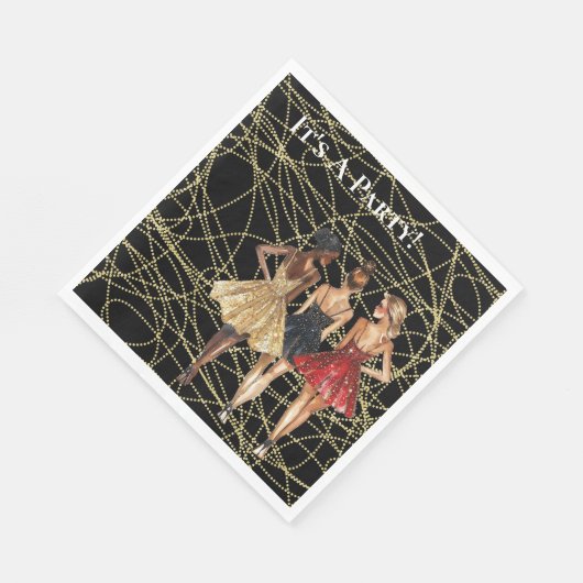 Abstraktes Black Gold Party Frauen in Kleider Serviette (Ecke)