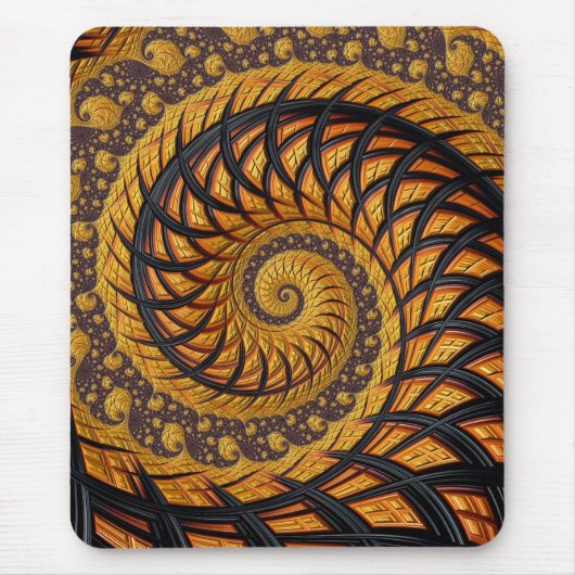 Abstraktes Black Gold Spiral Fraktal Mousepad (Vorne)