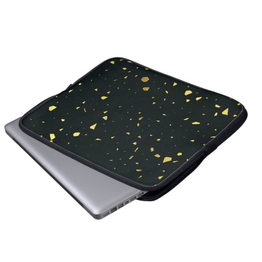Abstraktes Black & Gold Terrazzo-Muster Laptopschutzhülle (Vorne Knopf)