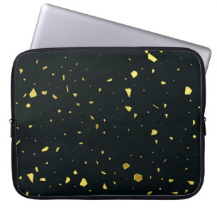 Abstraktes Black & Gold Terrazzo-Muster Laptopschutzhülle