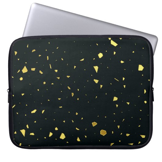 Abstraktes Black & Gold Terrazzo-Muster Laptopschutzhülle (Vorderseite)