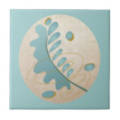 Abstraktes Blatt auf Türkis und Gold Fliese (Vorderseite)