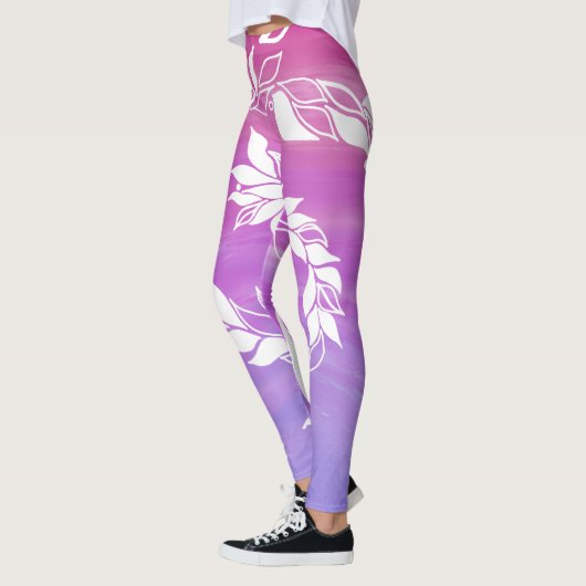 Abstraktes Blattdesign im rosa Hintergrund Leggings (Links)