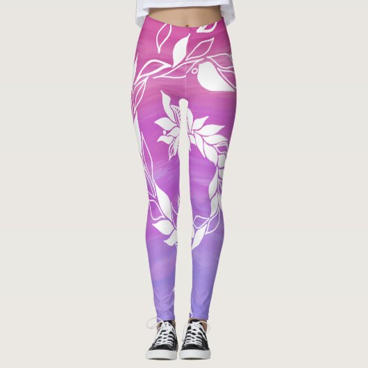 Abstraktes Blattdesign im rosa Hintergrund Leggings (Vorderseite)