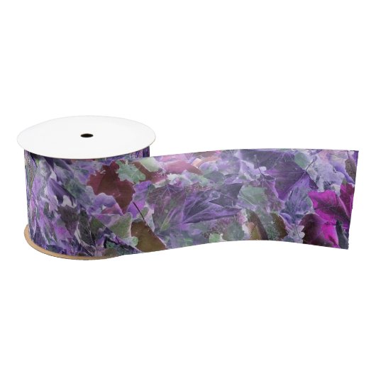 Abstraktes Blattmuster Rosa Lila Foliage Satinband (Spule)