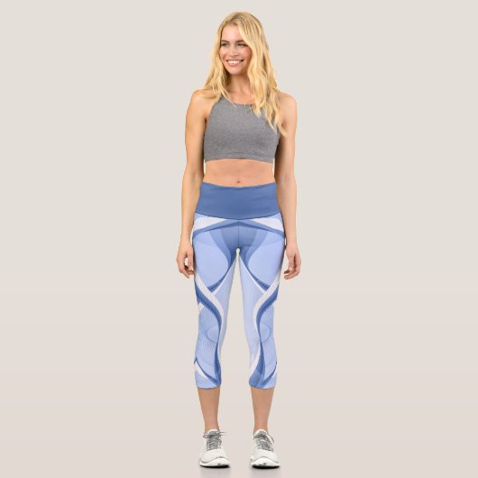 Abstraktes Blau Capri Leggings (Vorderseite)