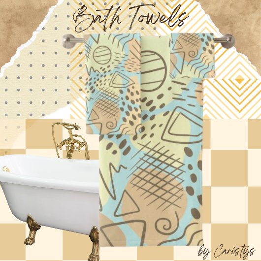 Abstraktes Blau, Gelb, Melon, Braun Badhandtuch Set