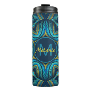 Abstraktes Blau Gelbes Verzierung Mandala Personal Thermosbecher