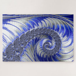 Abstraktes Blau Grau Weiß Spiralfraktal Puzzle