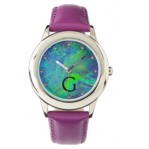 ABSTRAKTES BLAU GREEN OPAL FOTO MONOGRAMM ARMBANDUHR