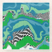 Abstraktes Blau, Grün, Schwarz und Weiß Glasuntersetzer (Vorderseite)