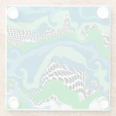 Abstraktes Blau, Grün, Schwarz und Weiß Glasuntersetzer (Rückseite)