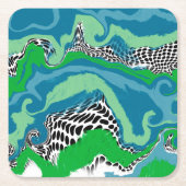 Abstraktes Blau, Grün, Schwarz und Weiß Rechteckiger Pappuntersetzer (Vorderseite)