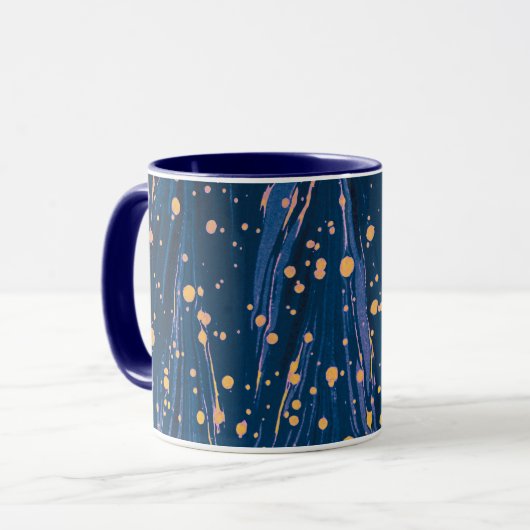 ABSTRAKTES BLAU-MARKIERTES PAPIER MIT GOLDSPLASHEN TASSE (Vorderseite Links)