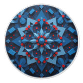 Abstraktes Blau mit roten Punkten Keramikknauf (Vorderseite)