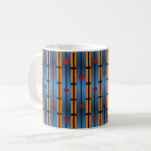 Abstraktes Blau-Orange-Gittermuster mit roten Herz Kaffeetasse (Vorderseite Links)