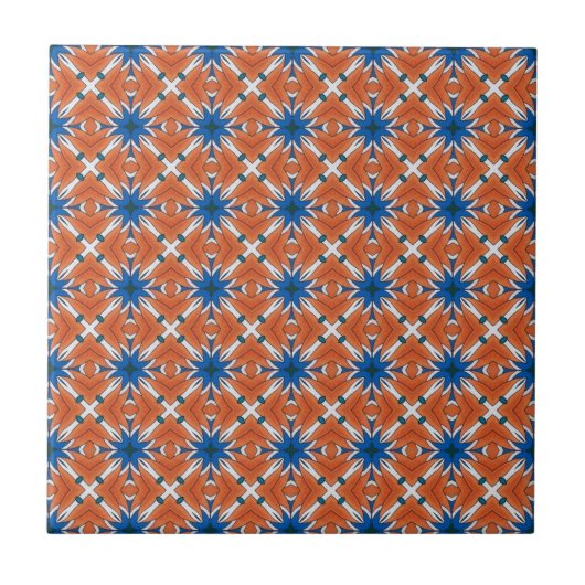 Abstraktes Blau Orange Grafikmuster Fliese (Vorderseite)