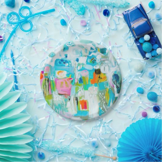 Abstraktes Blau Pappteller (Party)