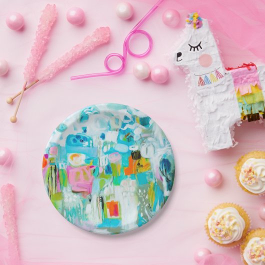 Abstraktes Blau Pappteller (Party)