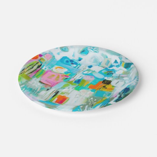 Abstraktes Blau Pappteller (Schrägansicht)