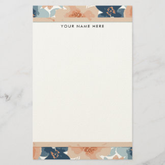 Abstraktes Blau, Pfirsich, Orange Floral Briefpapier