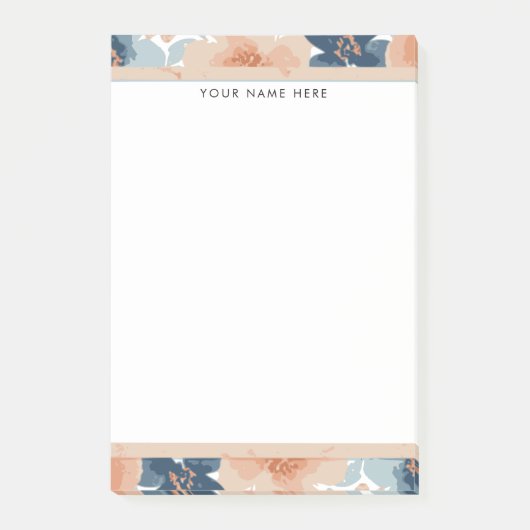 Abstraktes Blau, Pfirsich, Orange Floral Post-it Klebezettel (Vorderseite)