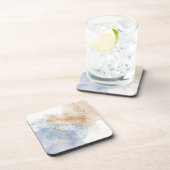 Abstraktes Blau, Taupe und Gold Getränkeuntersetzer (Rechte Seite)