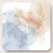 Abstraktes Blau, Taupe und Gold Getränkeuntersetzer (Vorderseite)