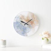 Abstraktes Blau, Taupe und Gold Große Wanduhr (Zuhause)