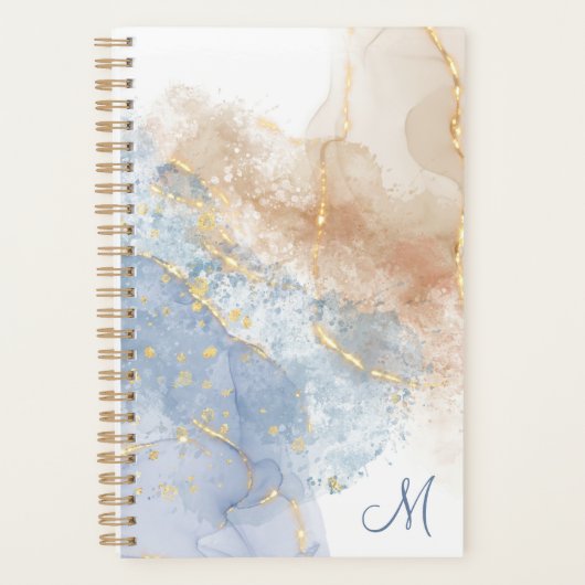 Abstraktes Blau, Taupe und Gold Planer (Vorderseite)