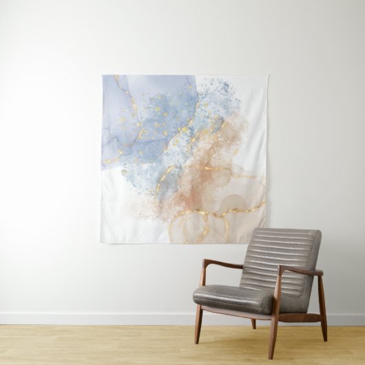 Abstraktes Blau, Taupe und Gold Wandteppich (Beispiel (Horizontal))