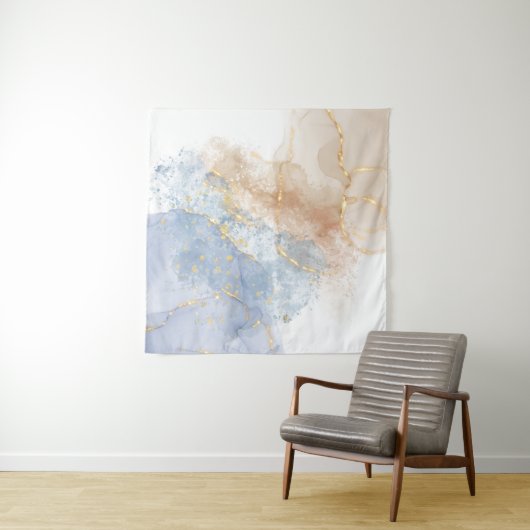 Abstraktes Blau, Taupe und Gold Wandteppich (Beispiel)