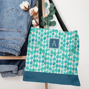Abstraktes Blau und Aqua-Aqua-Aqua-Farbmonogramm Tasche