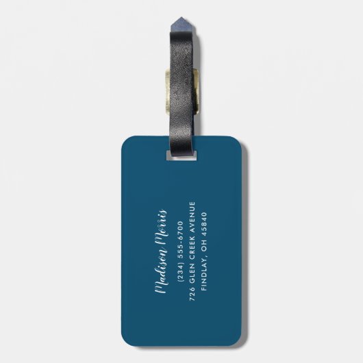 Abstraktes Blau und Aqua Wasserfarbe Mit Monogramm Gepäckanhänger (Rückseite vertikal)