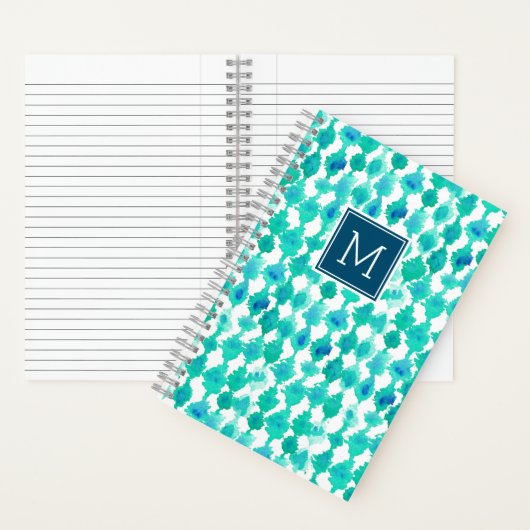 Abstraktes Blau und Aqua Wasserfarbe Mit Monogramm Notizblock (Innen)
