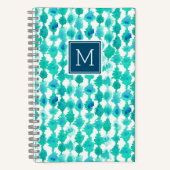 Abstraktes Blau und Aqua Wasserfarbe Mit Monogramm Notizblock (Vorderseite)