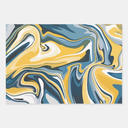 Abstraktes Blau- und Gelbblütenmuster Geschenkpapier Set (Vorderseite 3)