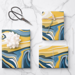 Abstraktes Blau- und Gelbblütenmuster Geschenkpapier Set