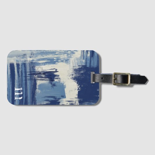 Abstraktes Blau und gemischte Elfenbein-Medien Gepäckanhänger (Vorderseite (Horizontal))