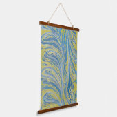 Abstraktes Blau und Gold Wandteppich Mit Holzrahmen (Gewinkelt)