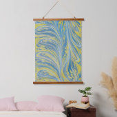 Abstraktes Blau und Gold Wandteppich Mit Holzrahmen (Schlafzimmer)
