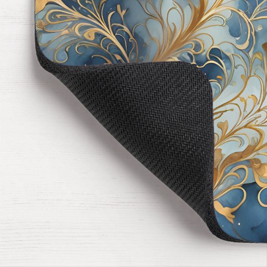 Abstraktes Blau und Golden Mousepad (Ecke)